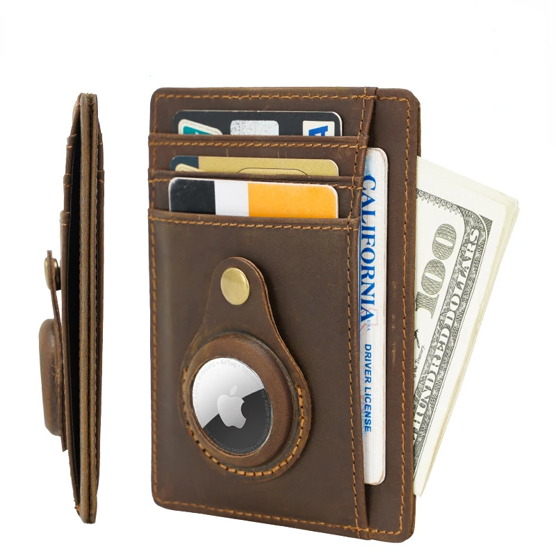 

Airtag Wallet Case Credit Card Holder Cowhide Leather Men Slim Wallet RFID Coin Purse for Apple Airtag Tracker Protective Case