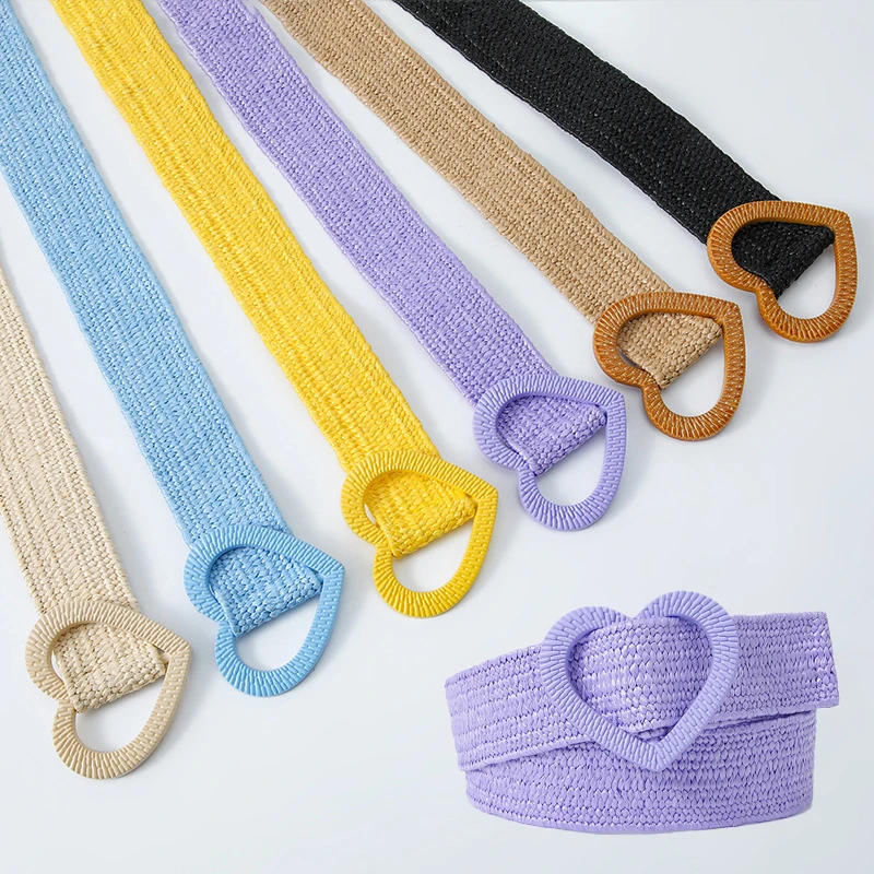 

Square Buckle Elastic Braided Belts Women Summer Solid Color Straw Belt Female Wide Waistband Vacation Accessory Weave Girdle