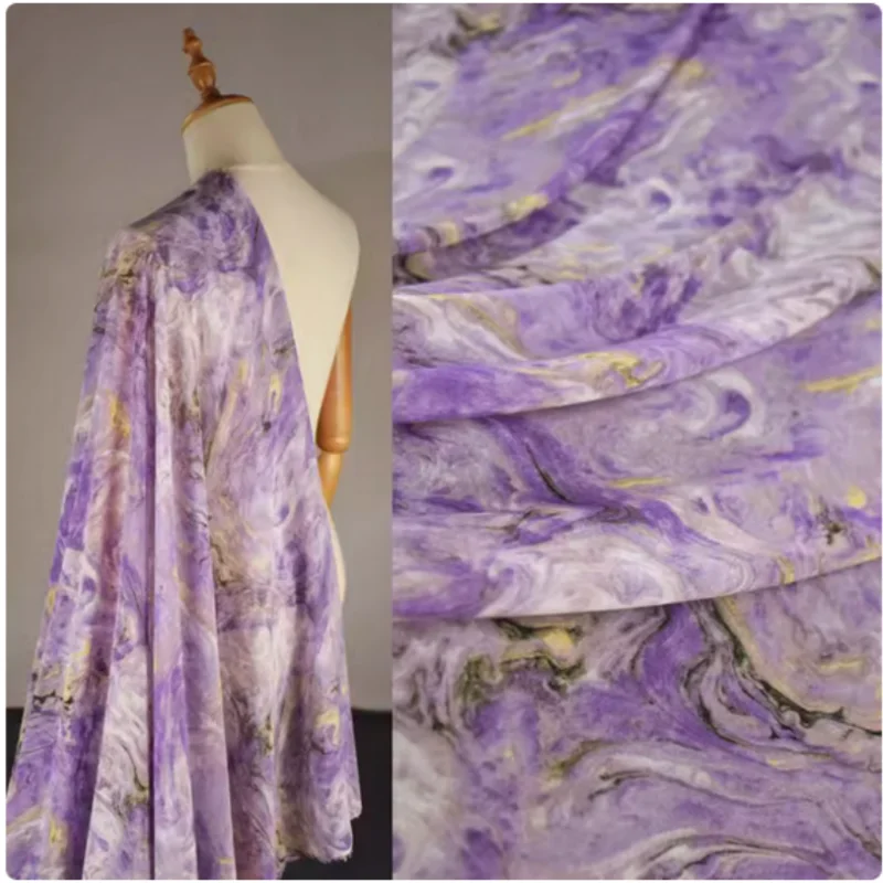 Фиолетовая абстрактная Высококачественная шифоновая ткань с размытыми принтами