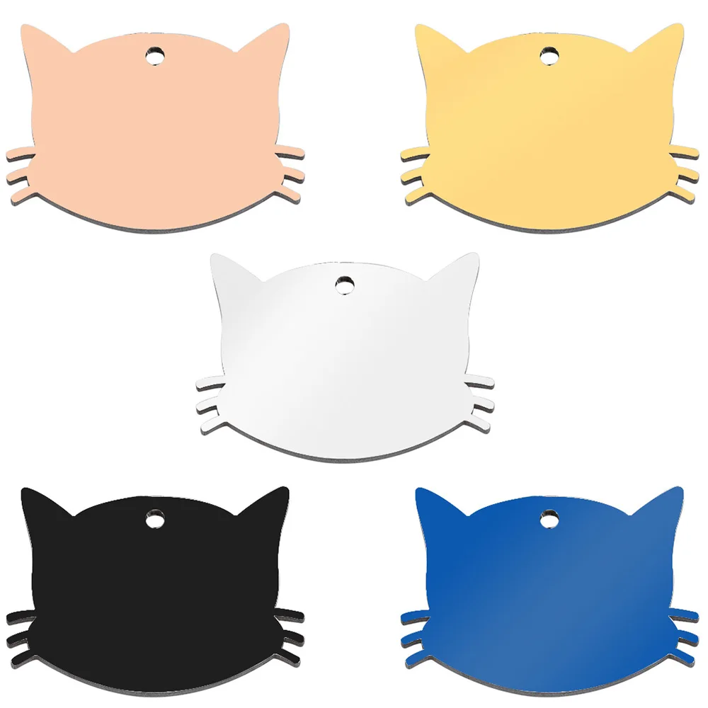 

100pcs Custom Cat Face Stainless Steel Tags Personalized Pet Id Tag Cat Artistic Font Double Sided Mirror Effect