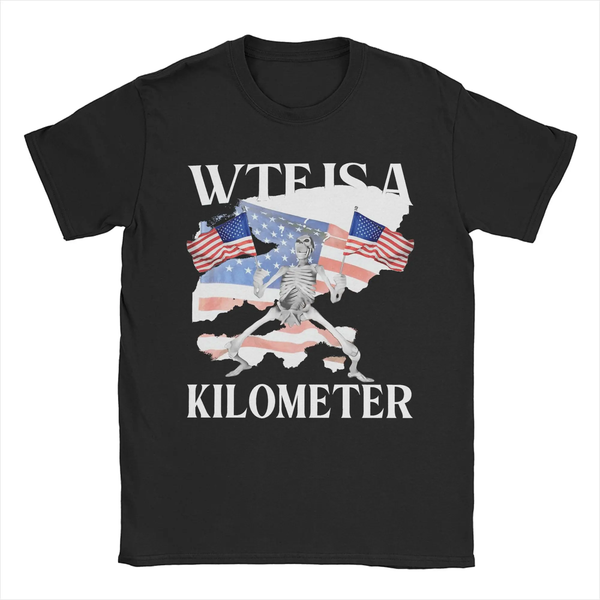 Мужские футболки Wtf is a kilometer забавный скелет мем крутые из чистого хлопка с