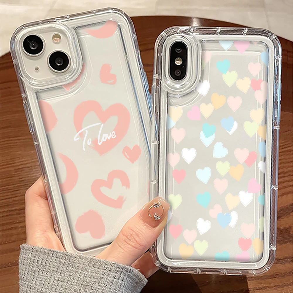 

Transparent Love Heart Case for iPhone 11 14 13 12 ProMax mini 7 8 SE 2022 Plus Shockproof Cover for iPhone XR XS Max Fundas