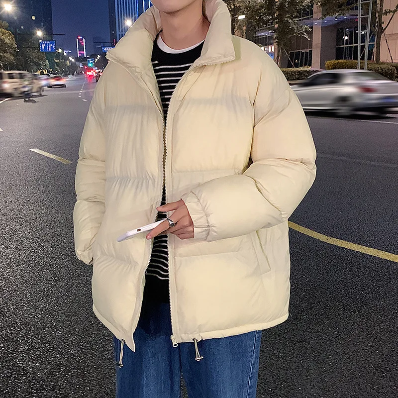 Solid Color Stand Collar Cotton Coat For Men's Casual Coat Winter Cotton Padded Coat Outdoor Warm Cotton Jacket