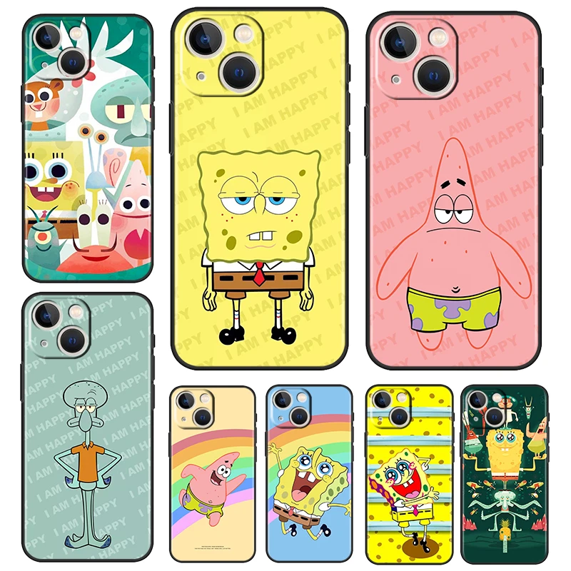 

Cartoon Cute Spongebob Friends Case For Apple iPhone 14 13 12 11 Pro Max Mini XS Max X XR 7 8 Liquid Rope Silicone Phone Cover