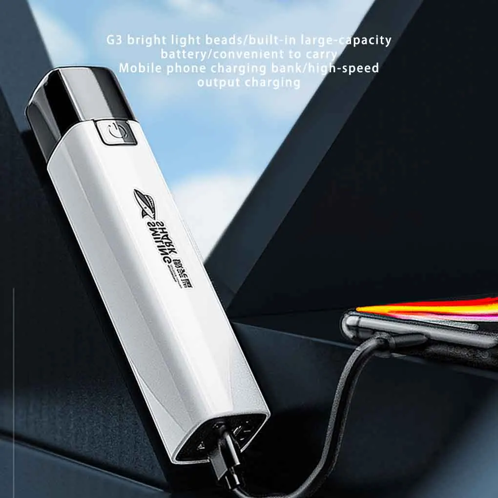 

High Brightness Flashlight Camping Hiking Traveling Multifunctional USB Charging Hand Torch Power Bank Phone Charger Black
