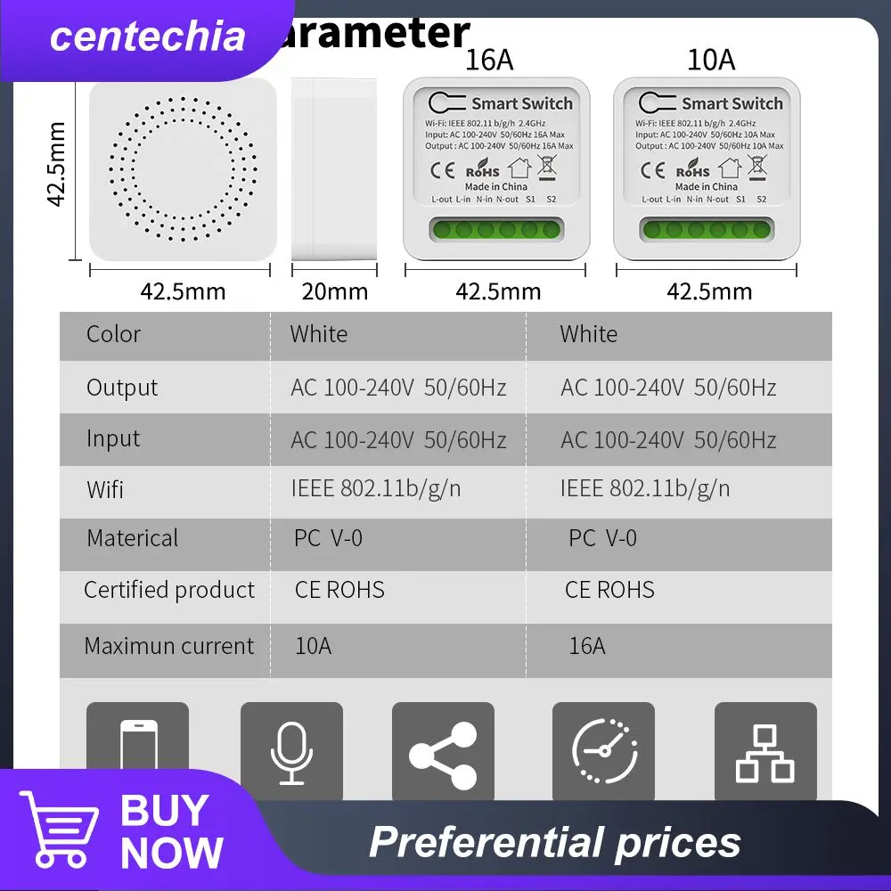 

Tuya Mini Breaker Module Support 2-way Control Wireless Switch 10a 16a Diy Smart Home Wifi Switches