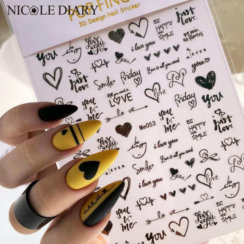 

3D Heart Love Nail Sticker Valentine's Day Nail Art Decor Sliders Black White Red Sticker for Nails Manicure Art Decal