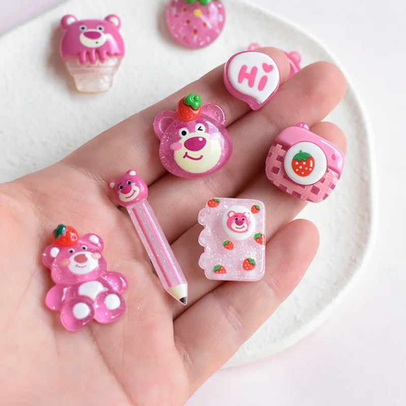 

20PCS Kawaii Resin Nail Art Charms,Cartoon Anime Strawberry Bear Mixed Decorations Manicure Wholesale,Women Girls Nail Ornament