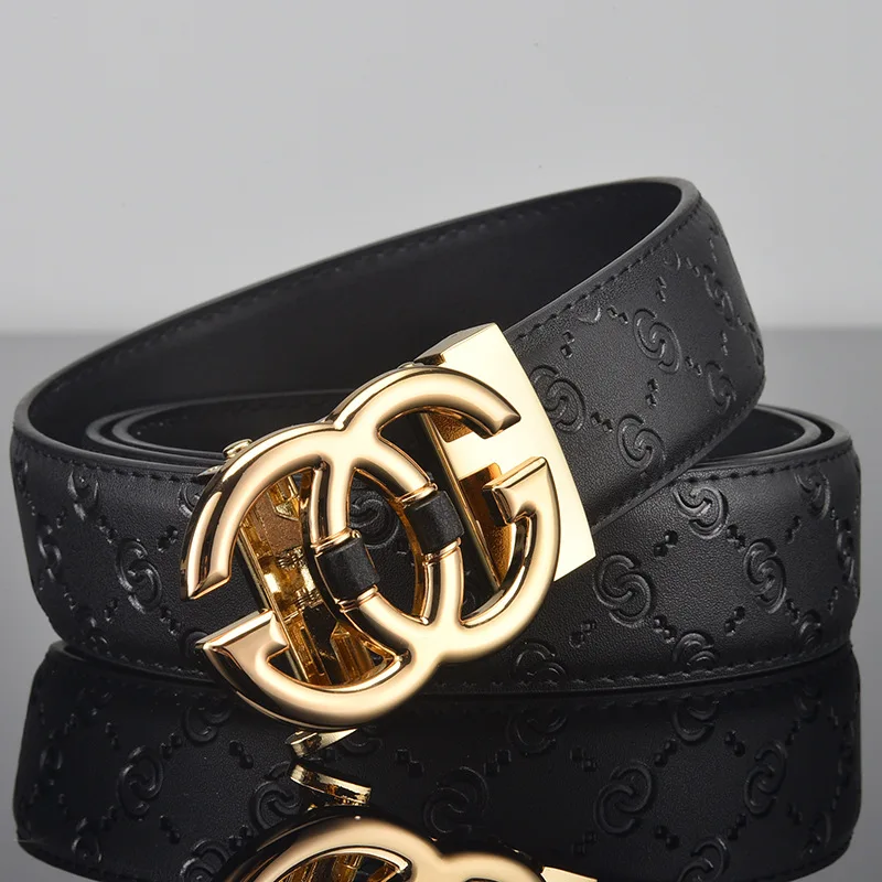 

New Luxury G Letter Genuine Leather Belt Men Women Fashion Automatic Buckle Cowskin Gold Belts Male Female Jeans Dress Waistband