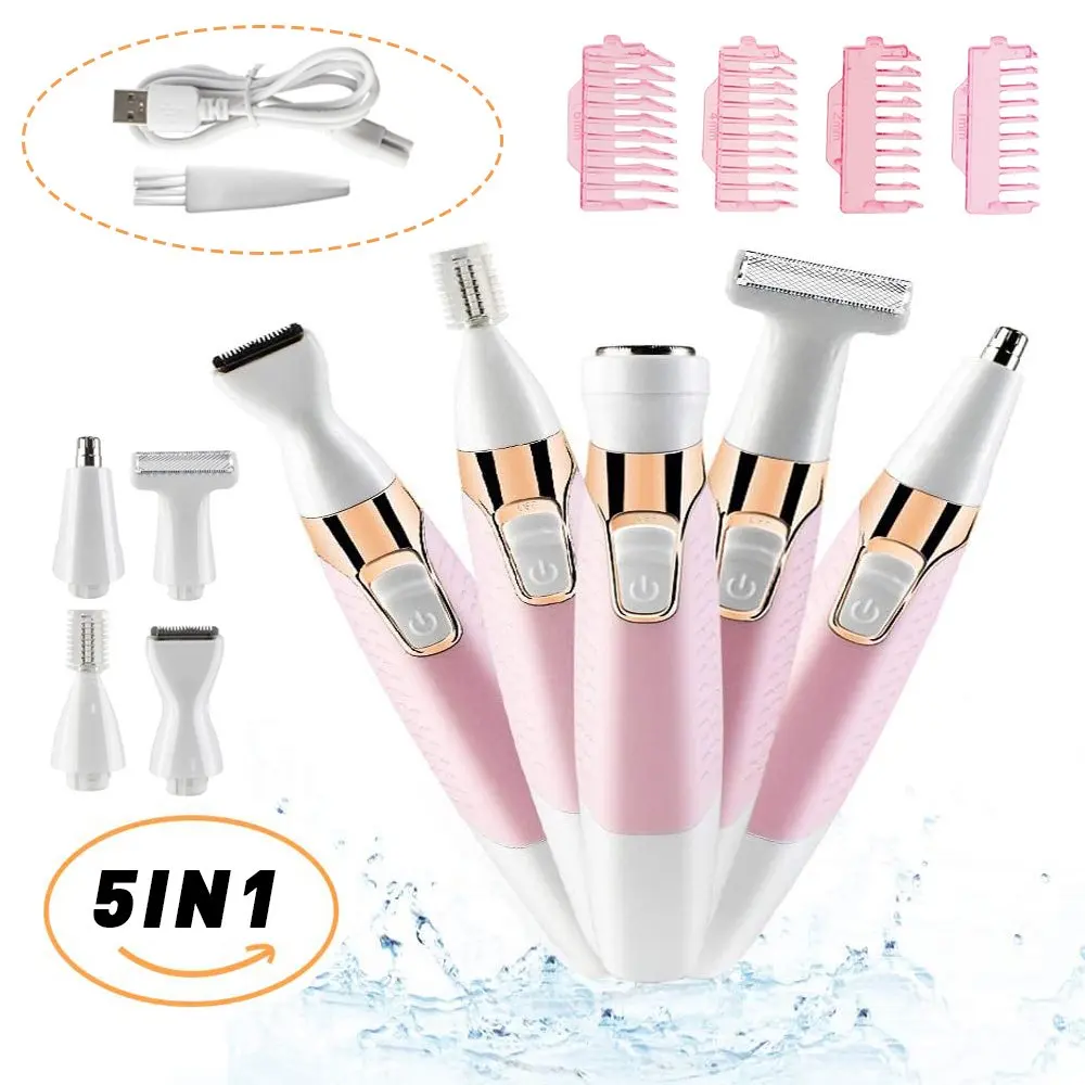 

5 In 1 Neus Tondeuse Elektrische Wenkbrauw Scheren Verwijderen Cutter Cordless Voor Vrouwen Gezicht Lichaam Oksels Zorg Tool
