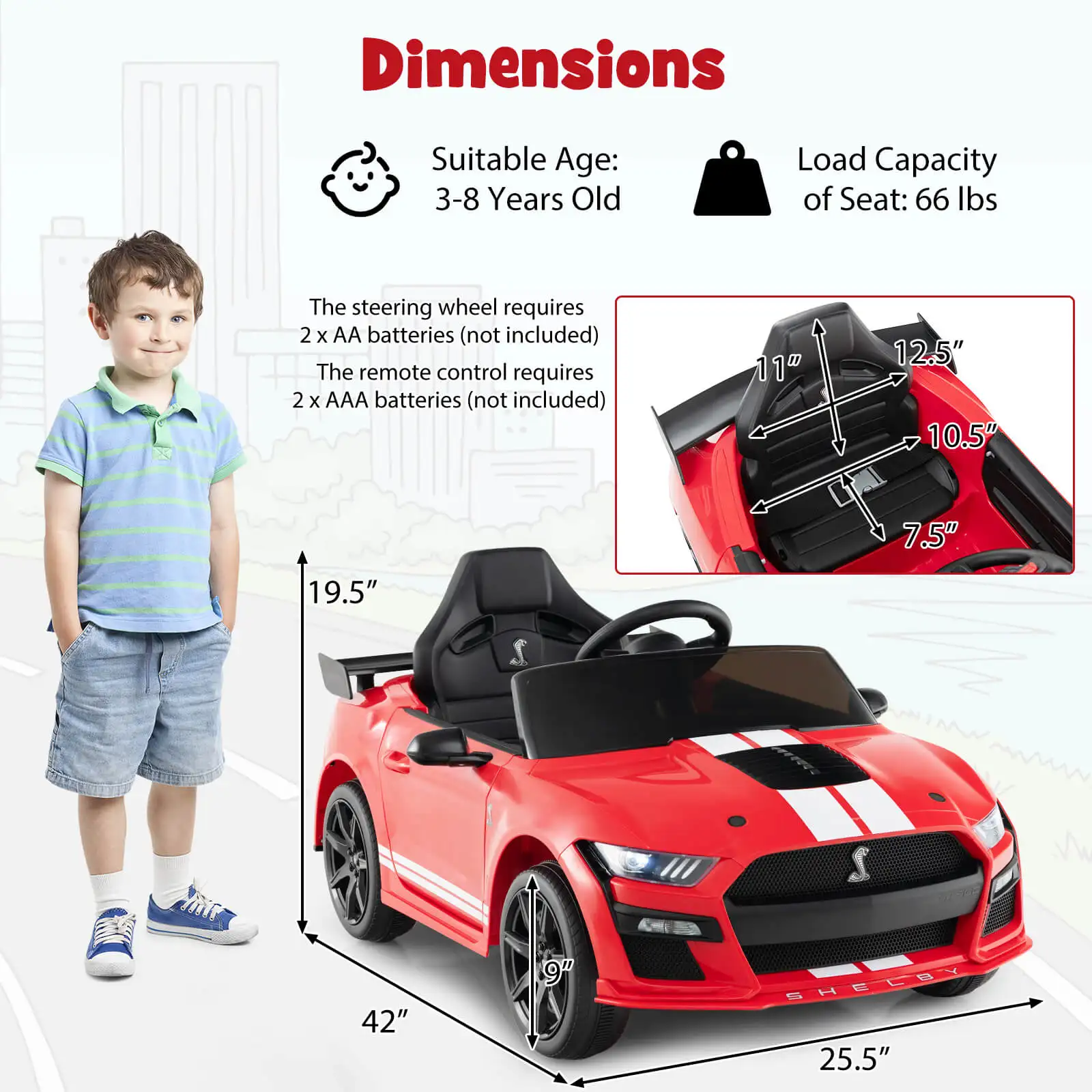 12 В лицензированный детский автомобиль Ford Mustang Shelby GT500 с дистанционным