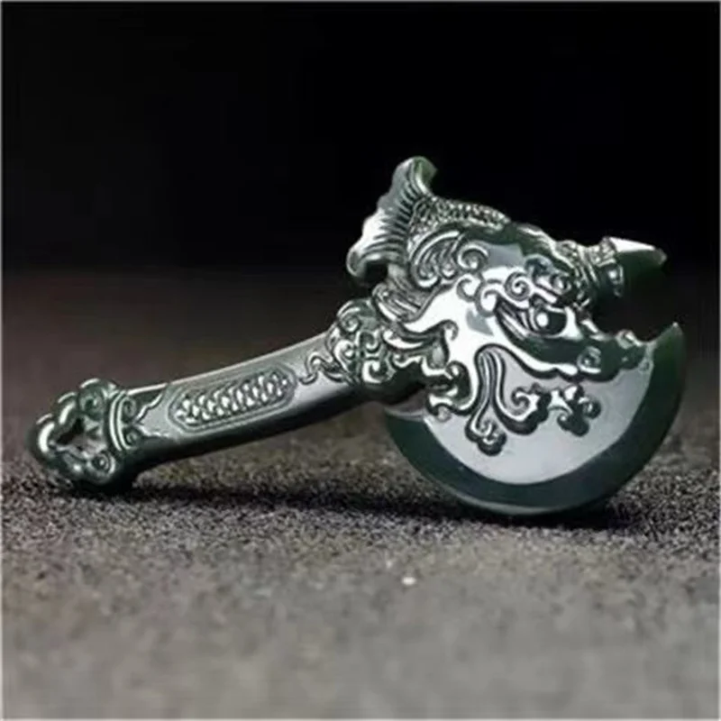 

Mai Chuang/ He Tian Cyan Jade Ax Necklace Pendant Hand Carved Fashion Elegant Personality Jewelry Men Women Couple Gift