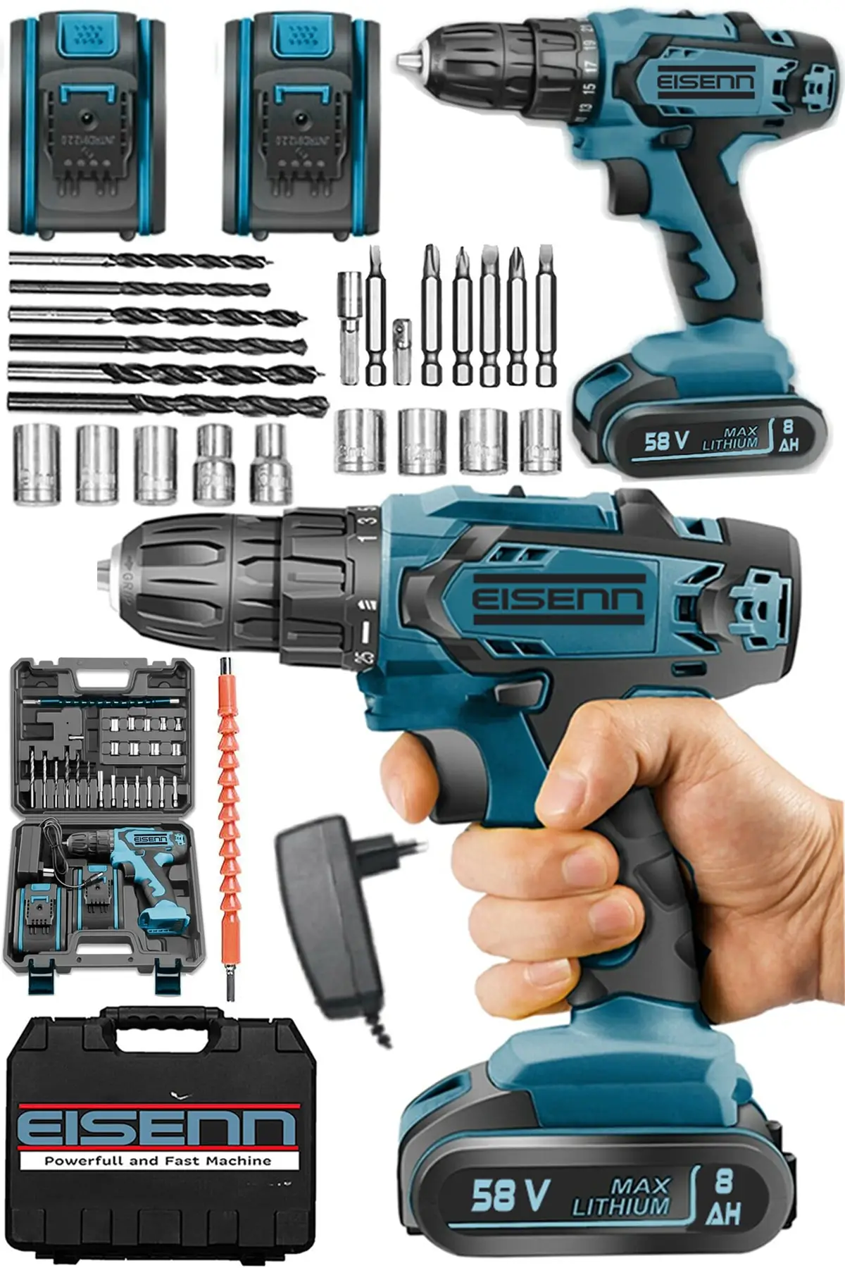 

Germany Technology North Darbeli 58 V 8 Ah Samsung 2 Cordless Rechargeable Drill 27 Parça Master Set