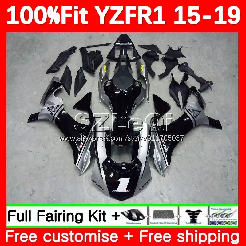 

Черно-серебряный Инжекционный корпус для YAMAHA YZF R1 R 1 YZF1000 YZF-R1 YZFR1 15 16 17 18 19 2015 2016 2017 2018 2019 обтекатель 135LQ.7