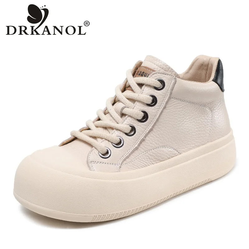 

DRKANOL 2023 Модные женские ботильоны на массивной платформе осенние короткие ботинки из натуральной кожи женские высокие кроссовки на плоской подошве