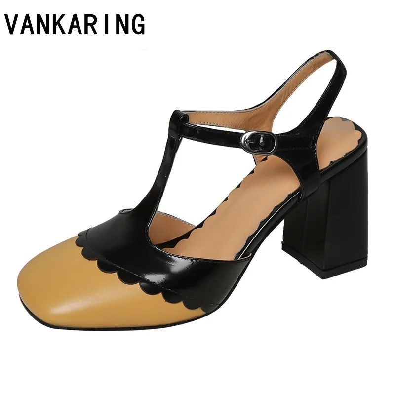 

Сандалии-гладиаторы в стиле ретро, женские повседневные Модные Винтажные кожаные туфли-лодочки с круглым носком и Т-образным ремешком для лета