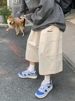 houzhou japanese streetwear beige cargo capri pants women harajuku hippie pockets oversize wide leg trousers jogging summer