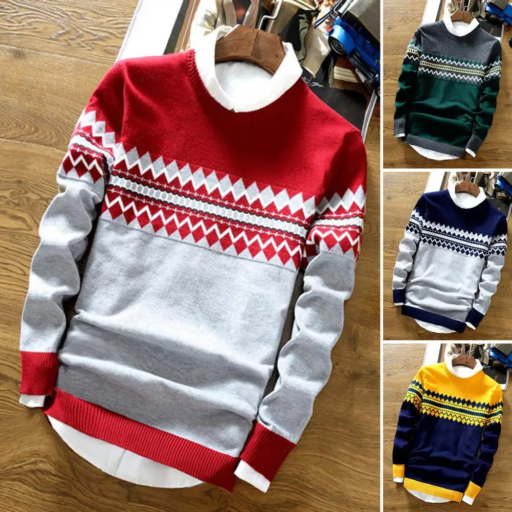 

Autumn Winter Men Pullover Sweater Slim Fit Crew Neck Long Sleeve Good Touch Knitwear Coldproof Fine Knitting Sweater