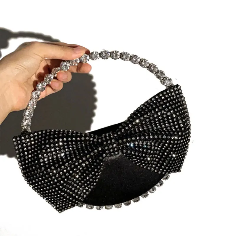 

Fashion New Party Evening Bag Diamond Clutch Bow Velvet Rhinestone Banquet Bag 2022 Elegant Banquet Handbag for Women Black