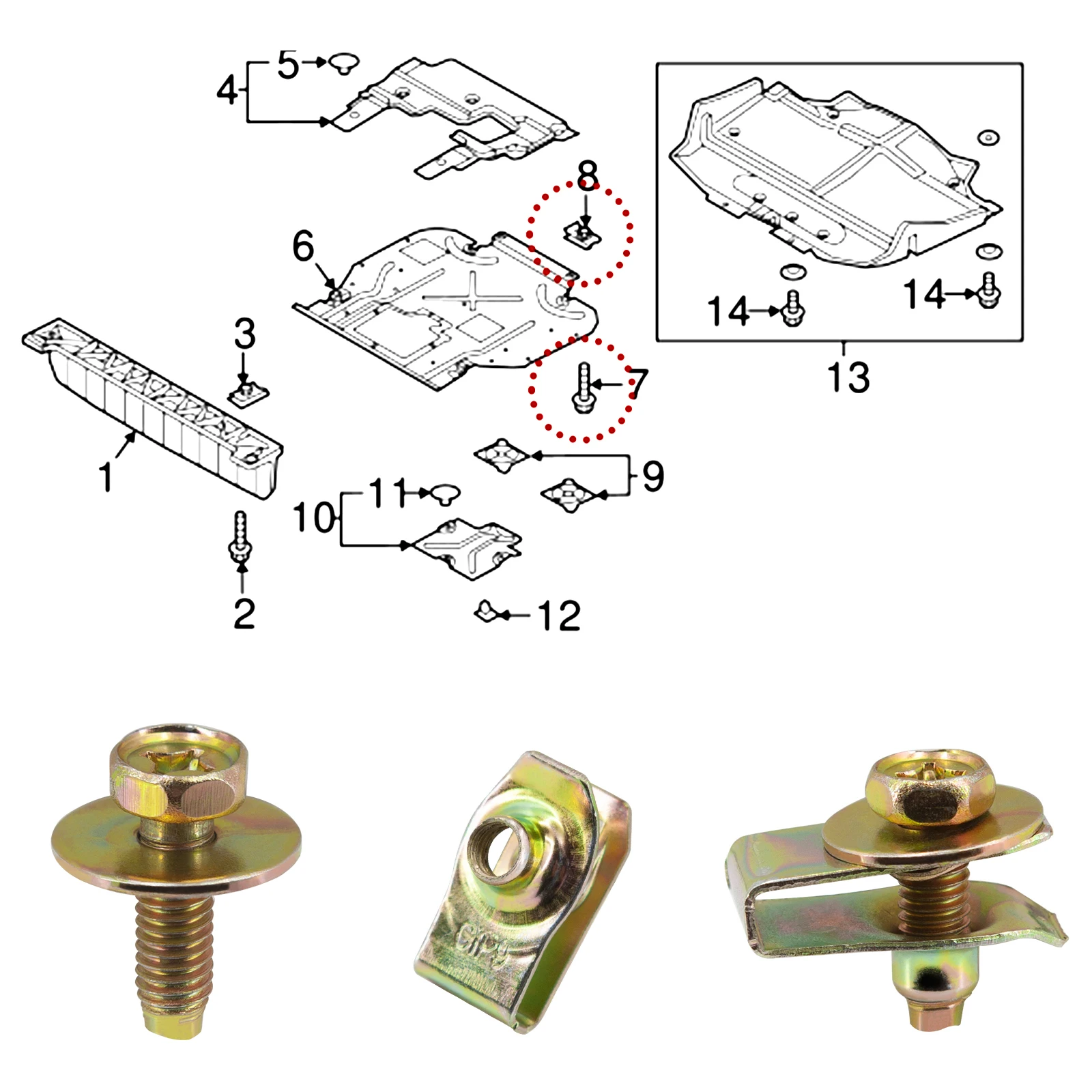 60X для Toyota Lexus Camry нейлоновые крепежи 7 мм Фиксатор нажимного типа болты М6 U-гайки