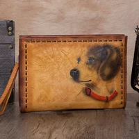 women vintage genuine leather animal print wristlet handbag coin purse clutch bag for men large capacity multifunction wallet