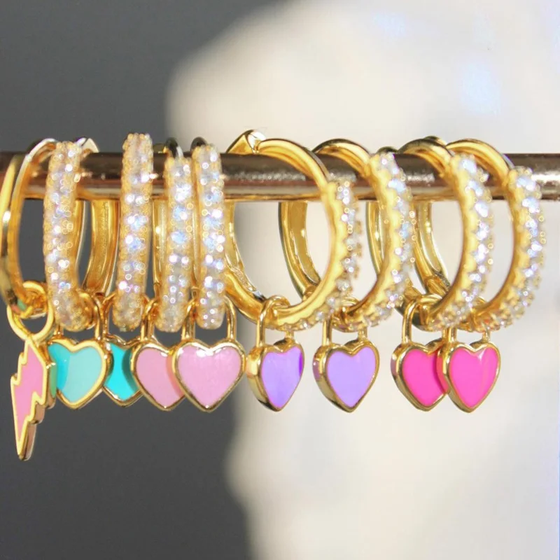 

1Pair Dangle Heart Love Small Hoop Cuff Earrings for Women Dainty Huggie Hinged Cute Cartilage Dangling Hoops Earring Jewelry