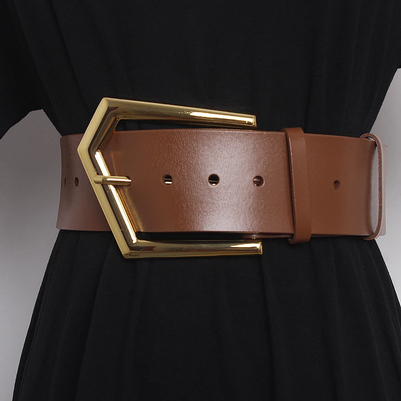 Newest Designs Vintage Wide Genuine Leather irregular Shaped Brass Buckle Belts Big Belt Skirt Decoration Fashion Belt