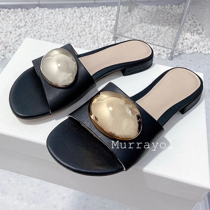 Новые тапочки на плоской подошве из натуральной кожи с открытым носком женские