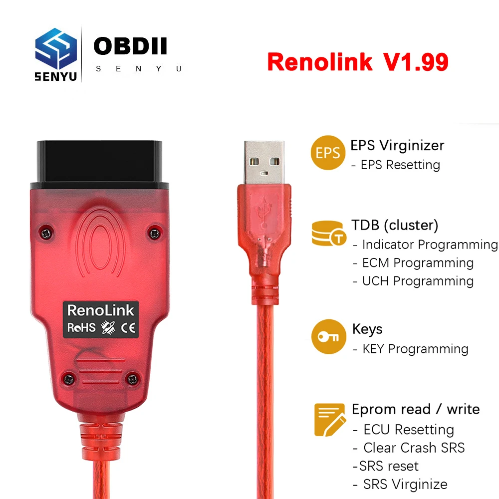V1.99 Renolink для Renault ECU Тюнинг Подушка сброса OBD OBD2 автомобильный диагностический
