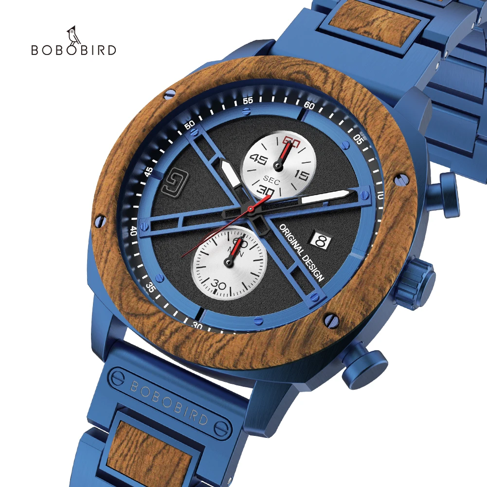 

BOBO BIRD New Men's Wood Watch Luxury Japanese Quartz Movement Wristwatch Multi-function Chronograph Clock Christmas Gift Box