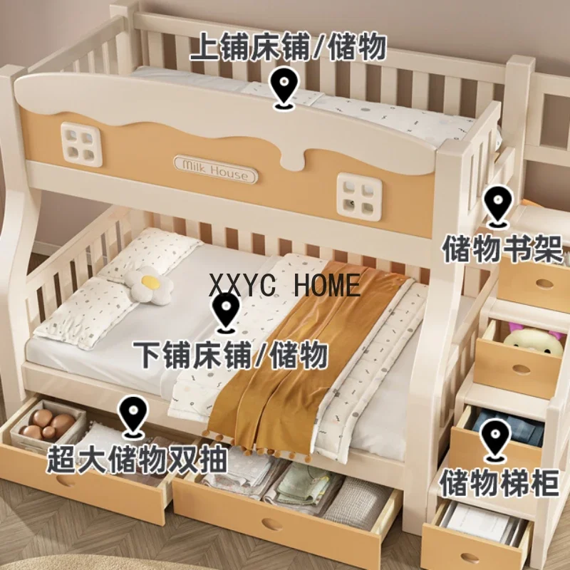 Двухслойная двухъярусная детская кровать из массива дерева современная для
