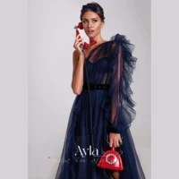 grace one shoulder a line prom dress puffy sleeves blue evening dress homecoming formal party dressestulle party dress robe