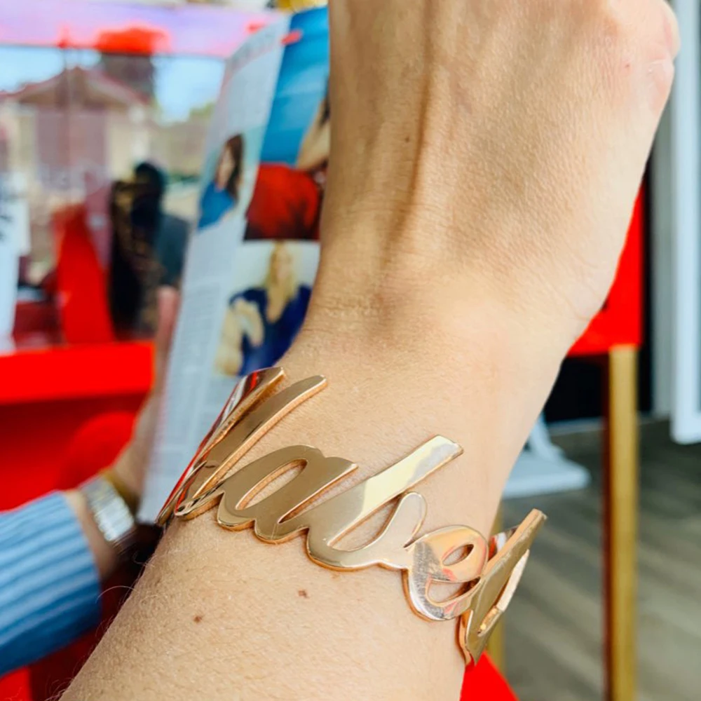 Personalized Name Women's Bangle Stainless Steel Gold Silver Bracelet Personalized Charm Bracelet Valentine's Day Jewelry Gift