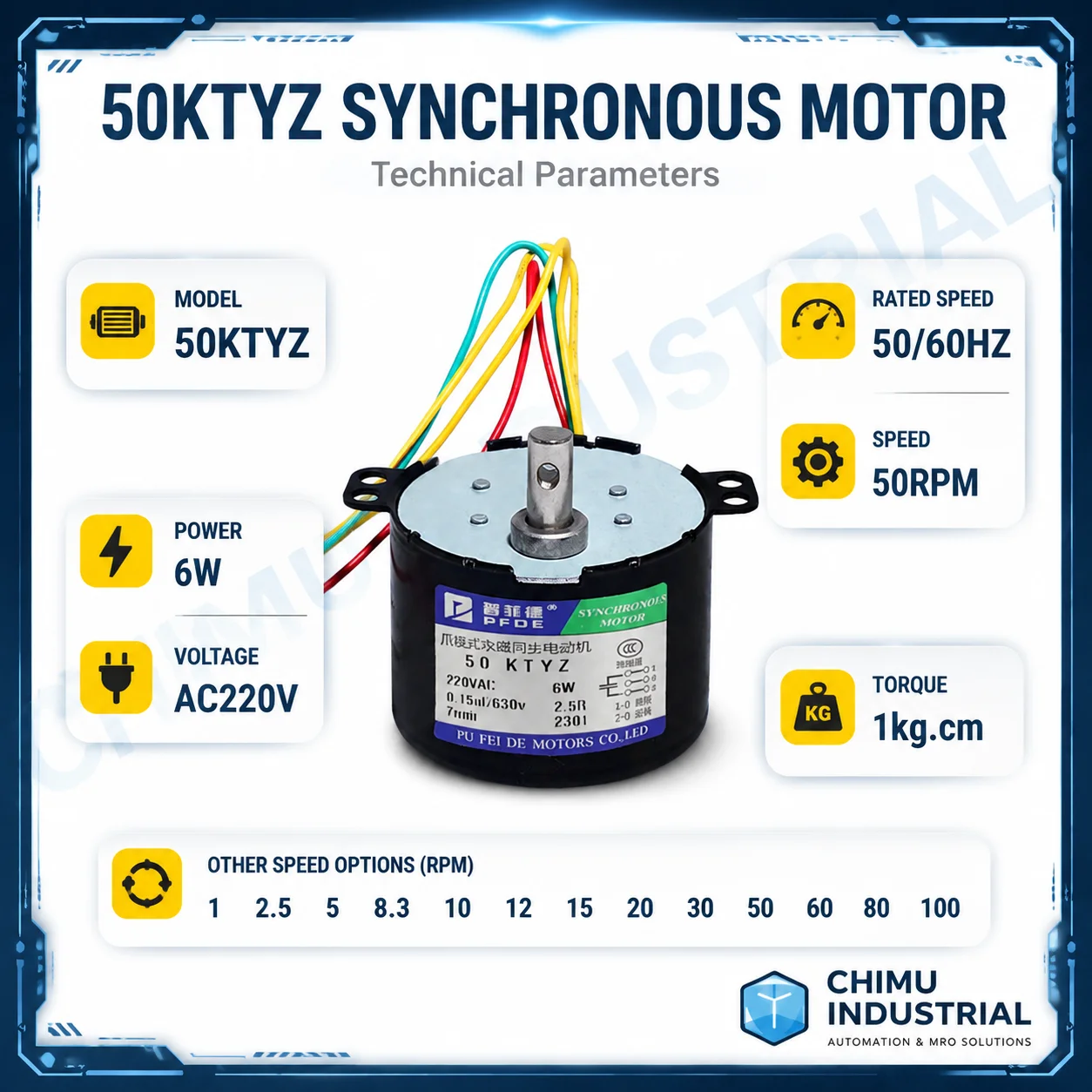 Фото 【CHIMU INDUSTRIAL】 для синхронного двигателя переменного тока 50KTYZ 220В, реверсивный, 6-10Вт, низкоскоростной редукторный двигатель №3
