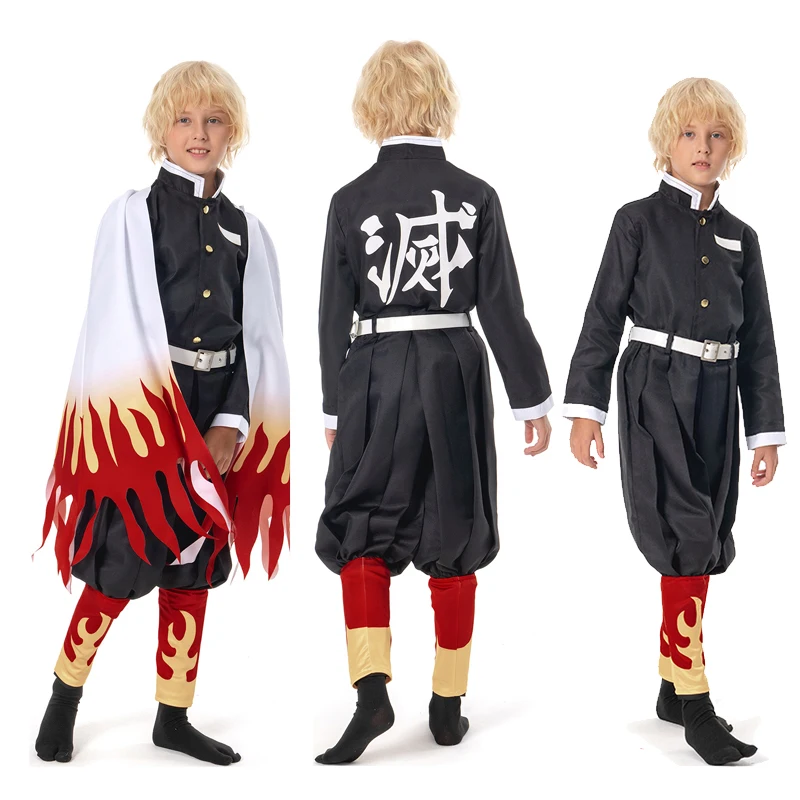 

Demon Slayer Kimetsu no Yaiba Rengoku Kyoujurou Cosplay Kids Costume Children Coat Pants Cloak Outfits Halloween Carnival Suit