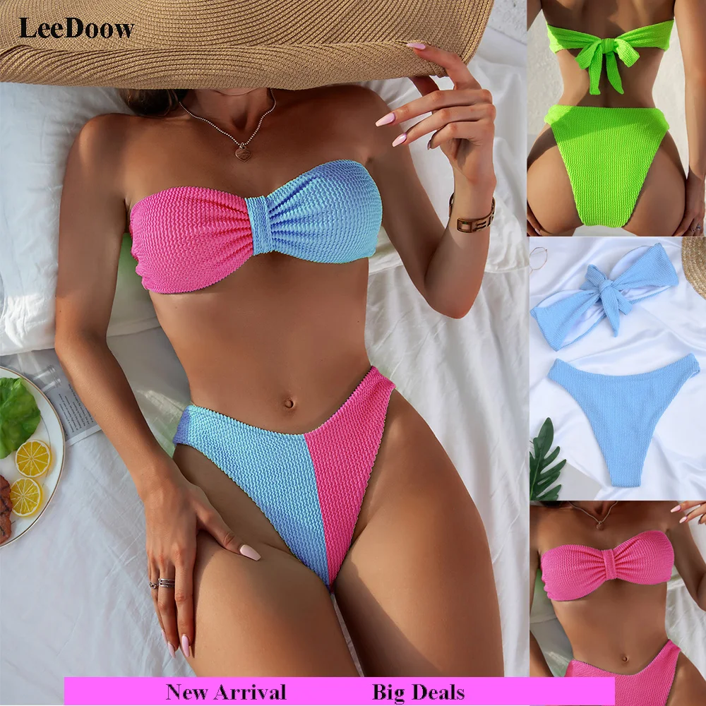 

Женский раздельный купальник с пуш-ап, однотонный раздельный купальник с принтом, пляжная одежда для купания, 2022