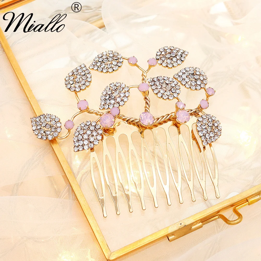 

Miallo Rose Gold Color Rhinestone Hair Comb Clips for Women Metal Alloy Leaves Hairpins Wedding Hair Jewelry Accessories Gifts