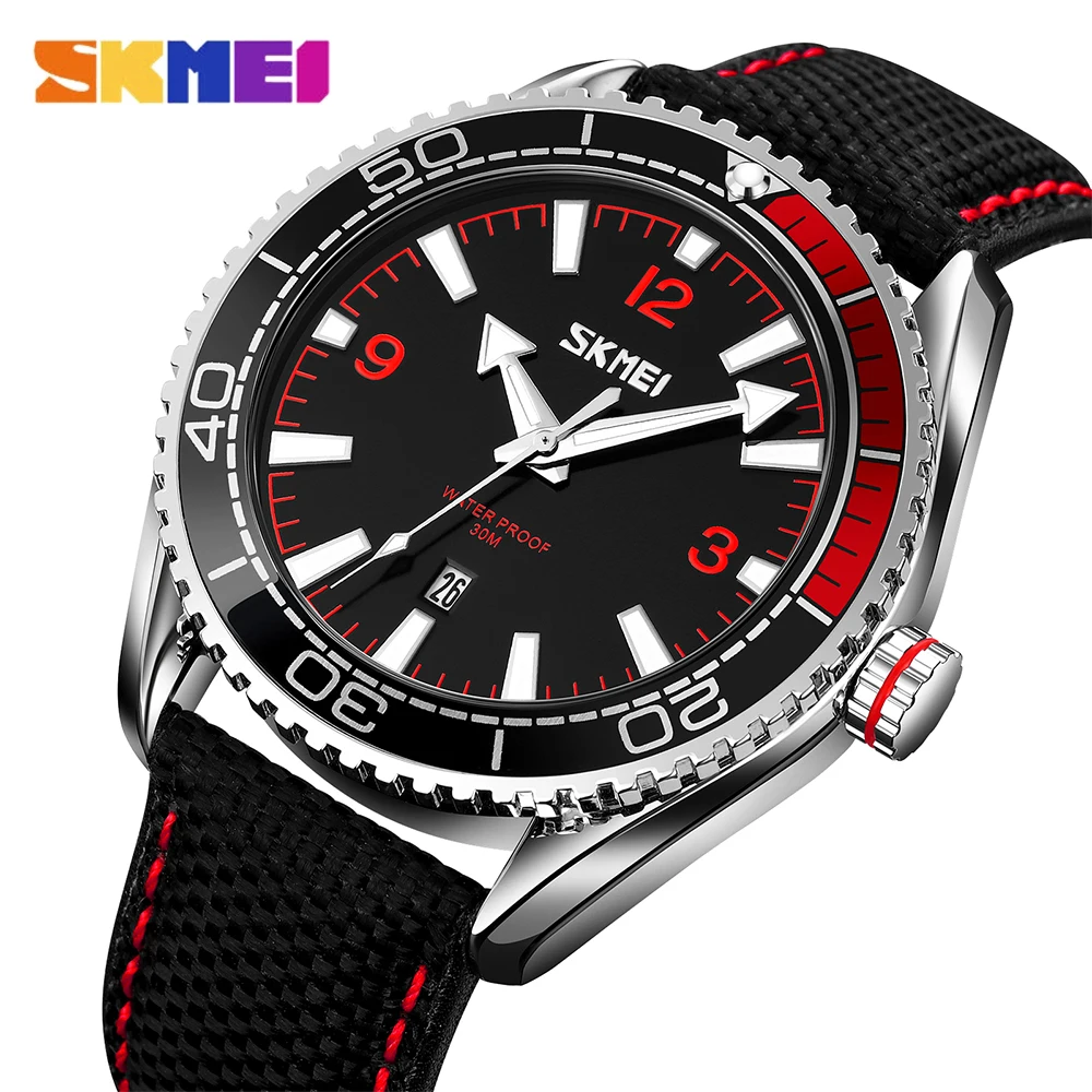 

SKMEI Quartz Watches for Men Fashion Causal Leather Brand 30M Waterproof Wristwatch Male Automatic Date Analog Quartz Clock
