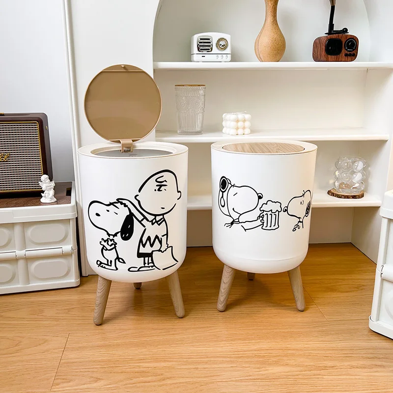 

2/7L Trash Can with Lid Round Log Wind High Foot Dustbin Cute Home Waste Bins with Press Button Kitchen Toilet Garbage Container