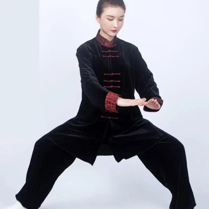 Женский велюровый Восточный ретро костюм в стиле крыла Чунь Тай Чи кунг-фу для