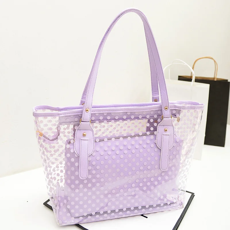 woman Beach Bag Fashion  dot pattern Transparent Bag PVC Material  Shoulder Bag Plastic Women Bag Large Shopping Tote Handbags