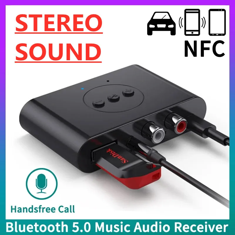 Bluetooth 5 0 аудио приемник NFC U диск RCA 3 мм AUX USB стерео музыкальный беспроводной
