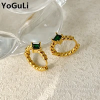 fashion jewelry green black zircon earrings popular design vintage temperament golden plating drop earrings for women