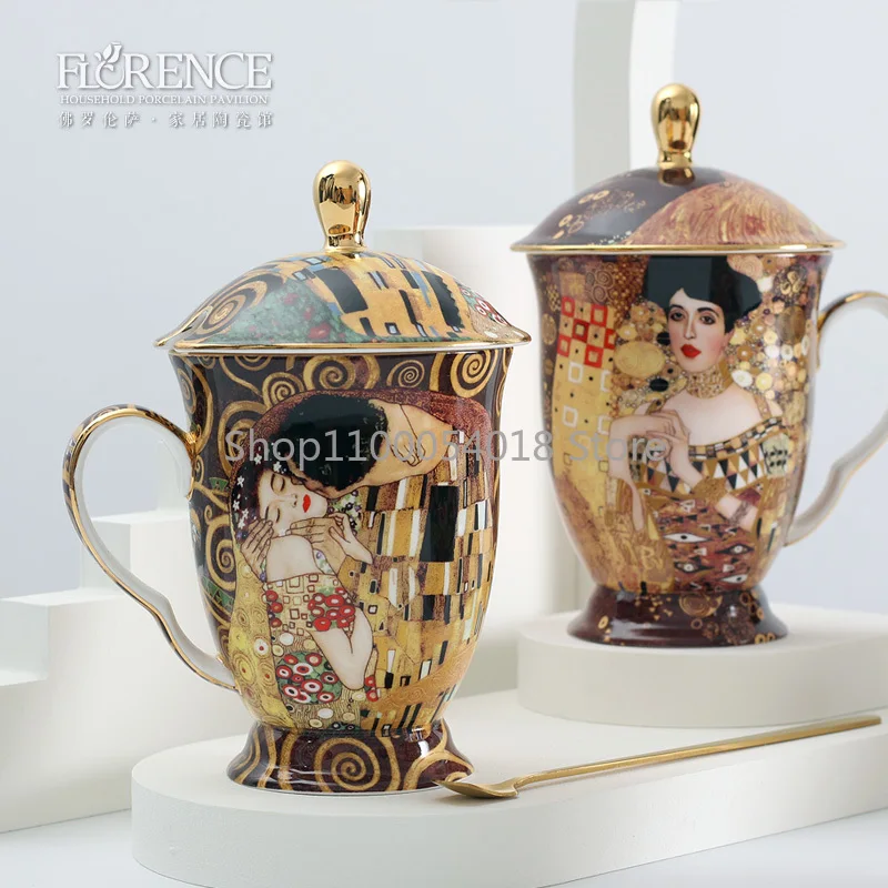 

Европейская креативная Ретро кружка из костяного фарфора, стакан для воды, домашняя модная керамическая чашка, Офисная кофейная чашка, чайная чашка с крышкой и ложкой