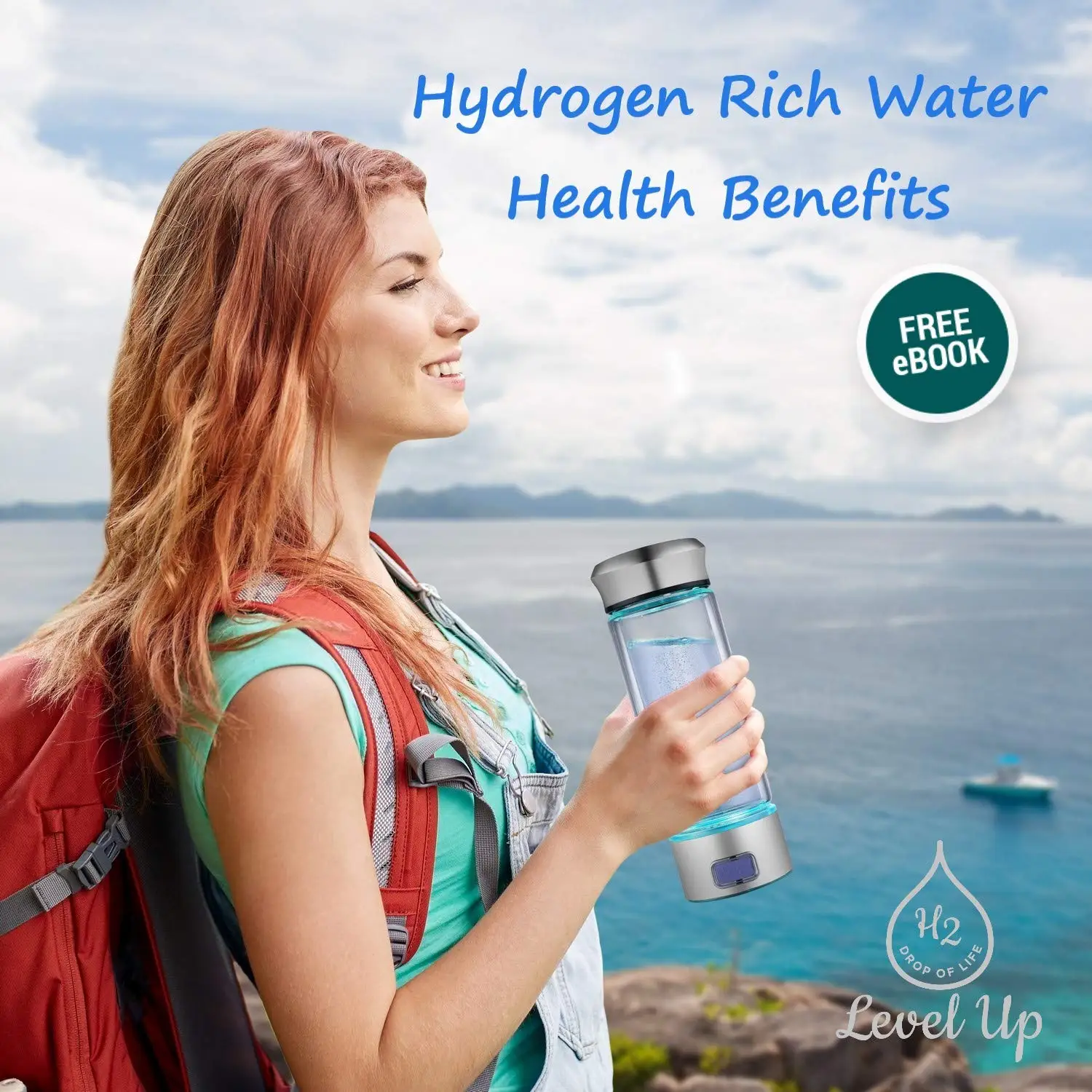 Hydrogen Water Alkaline Glass Bottle ,Content Up to PH of 7.5-9.0 Hydrogen Water Generator, Hydrogen-rich water cup