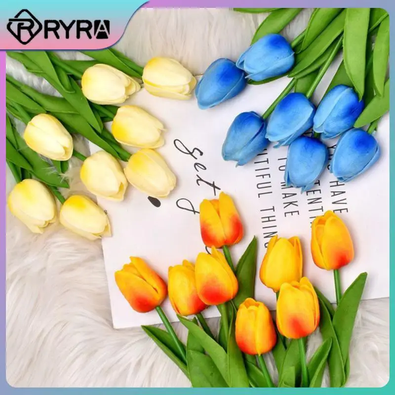 

2/4/5PCS Fake Flower Wedding Decoration Lifelike Tulip Bouquet Decor Easter Spring Photography Props Artificial Bouquet