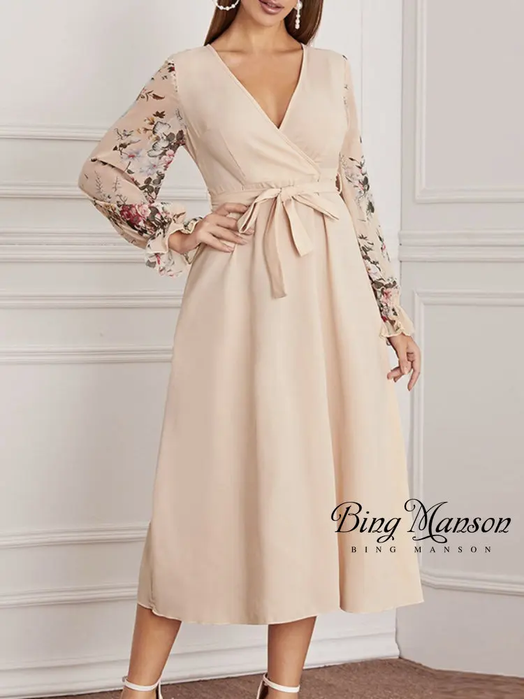 

2022 Retro Sexy Women's Long Dress Party Sequin Midi Dress Women's Casual Chiffon Slim Korean Women's Elegant Autumn