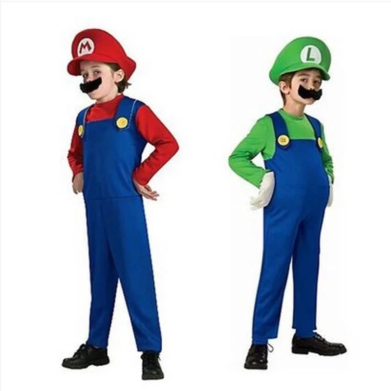 

Children's Day Cosplay Super Costumes Brothers Luigi Bros Plumber Fancy Dress Up Party Costume Cute Kids Adult Costume