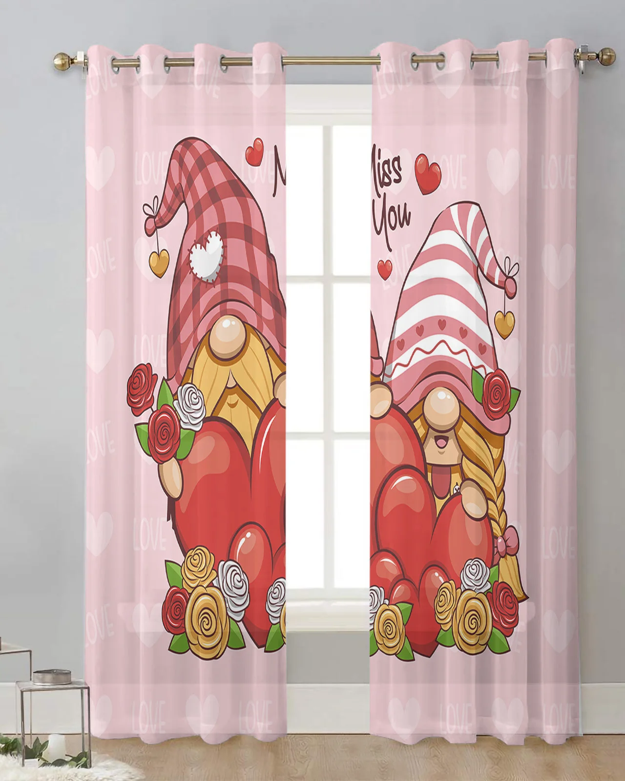 

День Святого Валентина, карликовая любовь, Фотофон для гостиной, кухни, прозрачные оконные драпировки, вуаль, драпировки с Люверсами