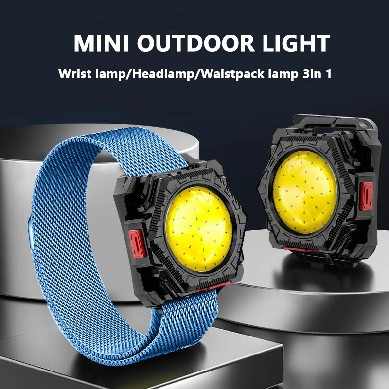 3IN1 COB LEDHeadlamp Super bright Built-in Battery TYPE-C Rechargeable Waistpack lamp 4Modes LED Wrist lamp for running, fishing